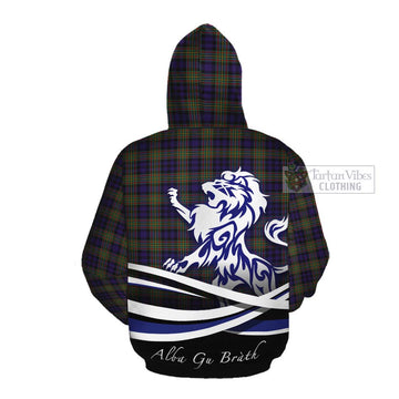 Clelland Tartan Cotton Hoodie with Alba Gu Brath Regal Lion Emblem Pullover Hoodie - Tartan Vibes Clothing