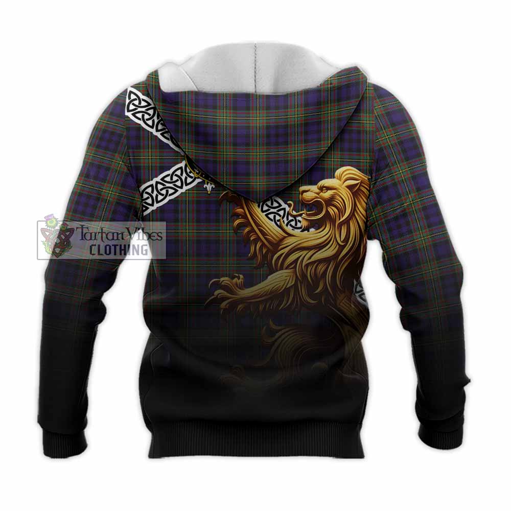 Clelland Crest Tartan Knitted Hoodie with Golden Lion Emblem Celtic Style - Tartan Vibes Clothing