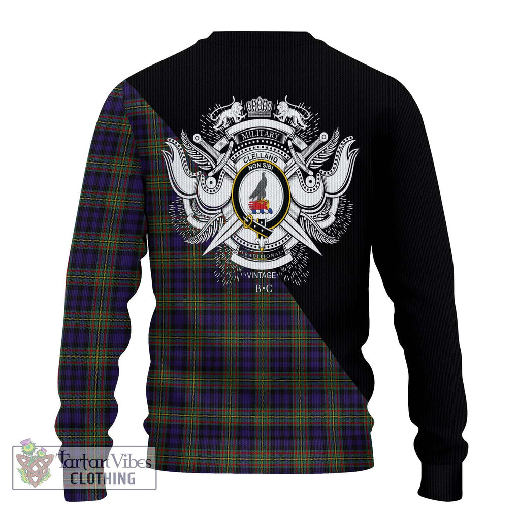 Clelland Tartan Ugly Sweater with Family Crest and Military Logo Style - Tartan Vibes Clothing