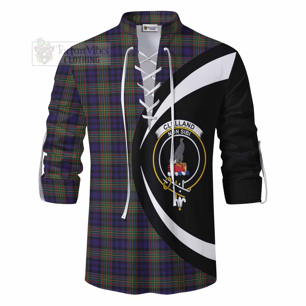 Clelland Tartan Ghillie Kilt Shirt with Family Crest Circle Style - Tartan Vibes Clothing