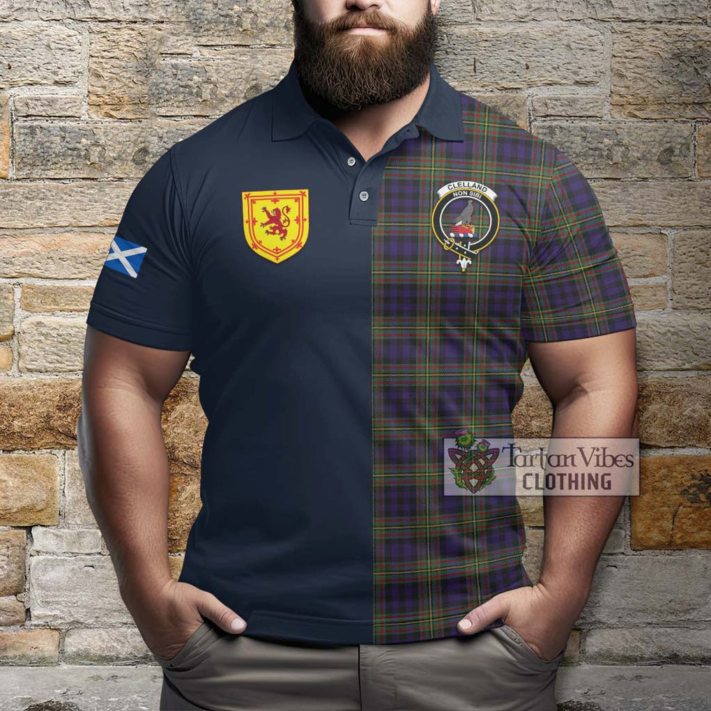 Clelland Tartan Polo Shirt Alba with Scottish Lion Royal Arm Half Style - Tartan Vibes Clothing