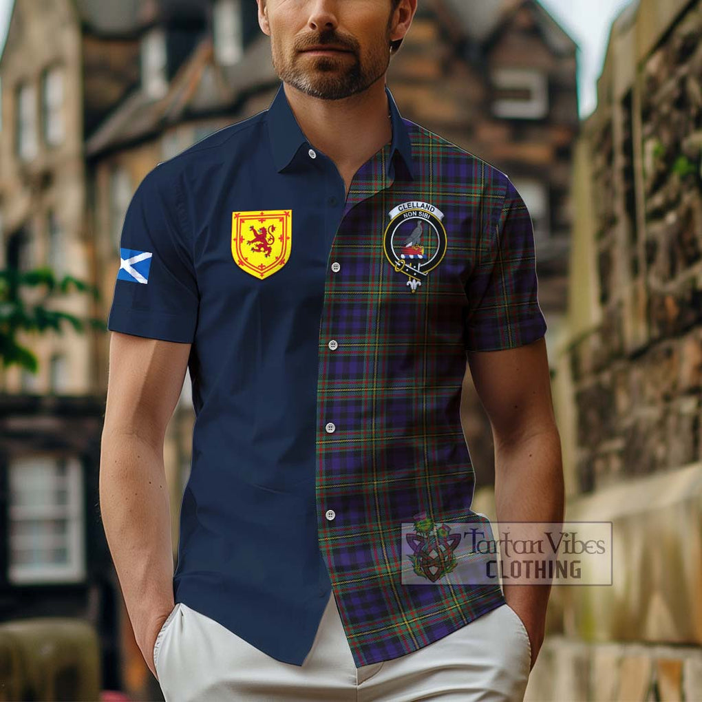 Clelland Tartan Hawaiian Shirt Alba with Scottish Lion Royal Arm Half Style - Tartan Vibes Clothing