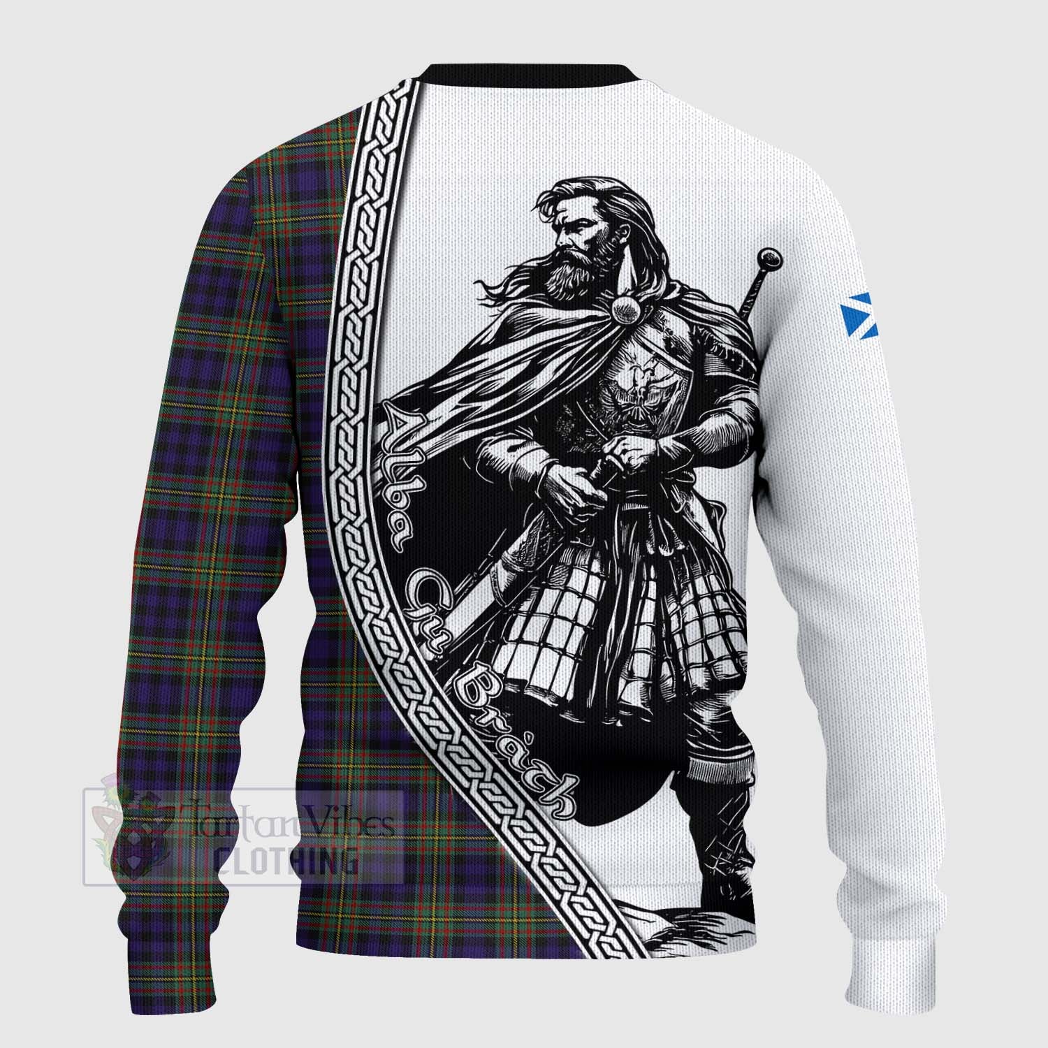 Clelland Tartan Clan Crest Knitted Sweater with Highlander Warrior Celtic Style - Tartan Vibes Clothing