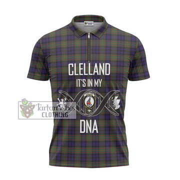 Clelland Tartan Zipper Polo Shirt with Family Crest DNA In Me Style - Tartan Vibes Clothing