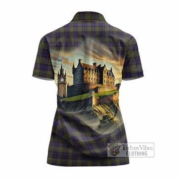 Clelland Tartan Family Crest Women's Polo Shirt with Scottish Ancient Castle Style - Tartan Vibes Clothing