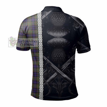 Clelland Tartan Polo Shirt with Family Crest Cross Sword Thistle Celtic Vibes - Tartan Vibes Clothing