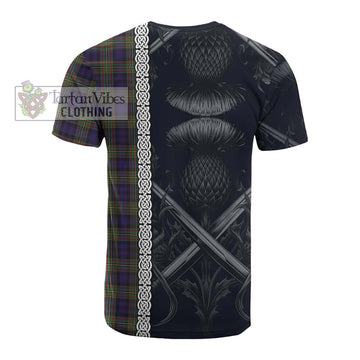 Clelland Tartan Cotton T-shirt with Family Crest Cross Sword Thistle Celtic Vibes - Tartan Vibes Clothing