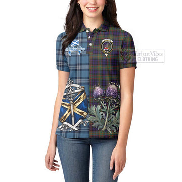 Clelland Tartan Women's Polo Shirt Happy St. Andrew's Day Half Tartan Style - Tartan Vibes Clothing