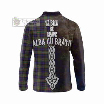 Clelland Tartan Family Crest Long Sleeve Polo Shirt Alba Gu Brath Be Brave Lion Ancient Style