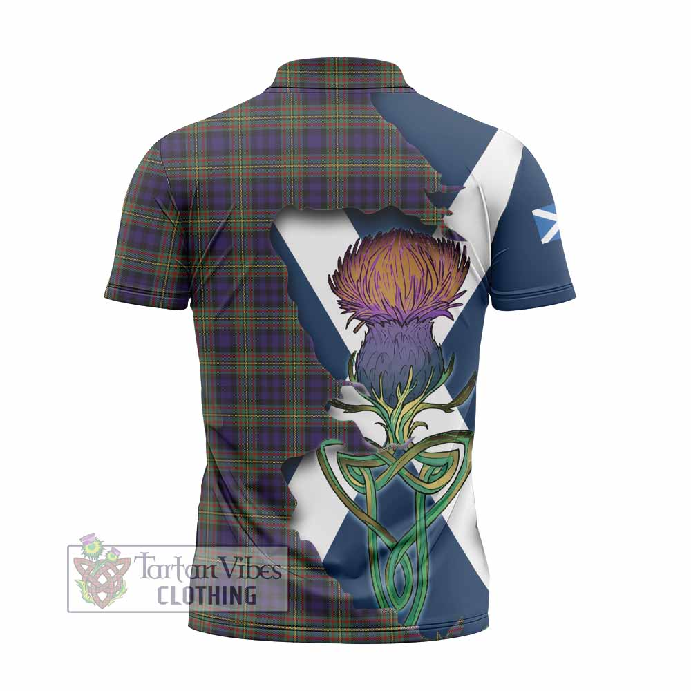Tartan Vibes Clothing Clelland Tartan Family Crest Zipper Polo Shirt Scottish Thistle Celtic Inspired