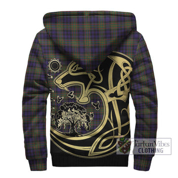 Clelland Tartan Sherpa Hoodie with Family Crest Celtic Wolf Style - Tartan Vibes Clothing