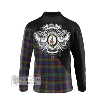 Clelland Tartan Long Sleeve Polo Shirt with Family Crest and Military Logo Style - Tartan Vibes Clothing