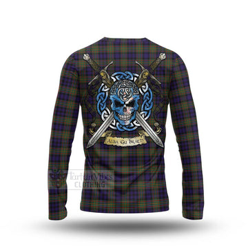 Clelland Tartan Long Sleeve T-Shirt with Family Crest Celtic Skull Style - Tartan Vibes Clothing