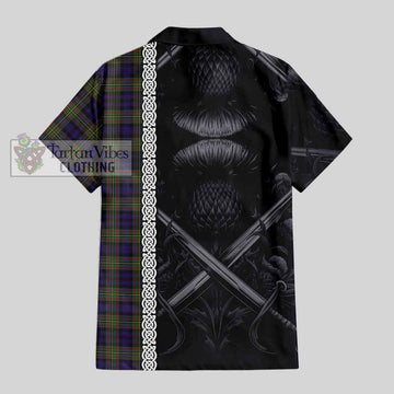 Clelland Tartan Hawaiian Shirt with Family Crest Cross Sword Thistle Celtic Vibes - Tartan Vibes Clothing
