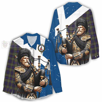 Clelland Tartan Women's Casual Shirt with Family Crest Scottish Bagpiper Vibes - Tartan Vibes Clothing