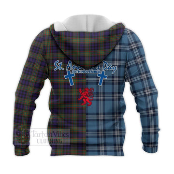 Clelland Tartan Knitted Hoodie Happy St. Andrew's Day Half Tartan Style - Tartan Vibes Clothing
