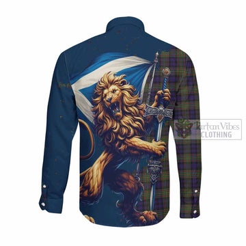 Clelland Tartan Family Crest Long Sleeve Button Shirt with Scottish Majestic Lion Men's Shirt - Tartan Vibes Clothing