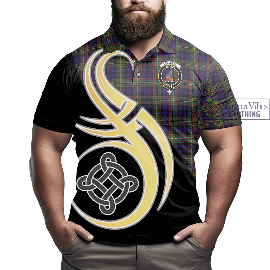 Clelland Tartan Polo Shirt with Family Crest and Celtic Symbol Style - Tartan Vibes Clothing