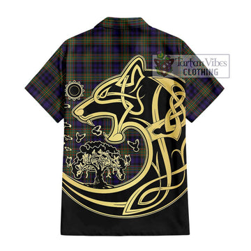 Clelland Tartan Hawaiian Shirt with Family Crest Celtic Wolf Style - Tartan Vibes Clothing