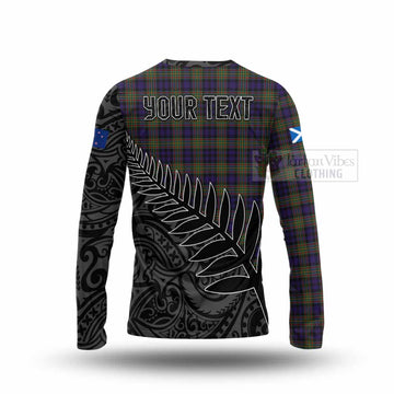Tartan Vibes Clothing Clelland Crest Tartan Long Sleeve T-Shirt with New Zealand Silver Fern Half Style