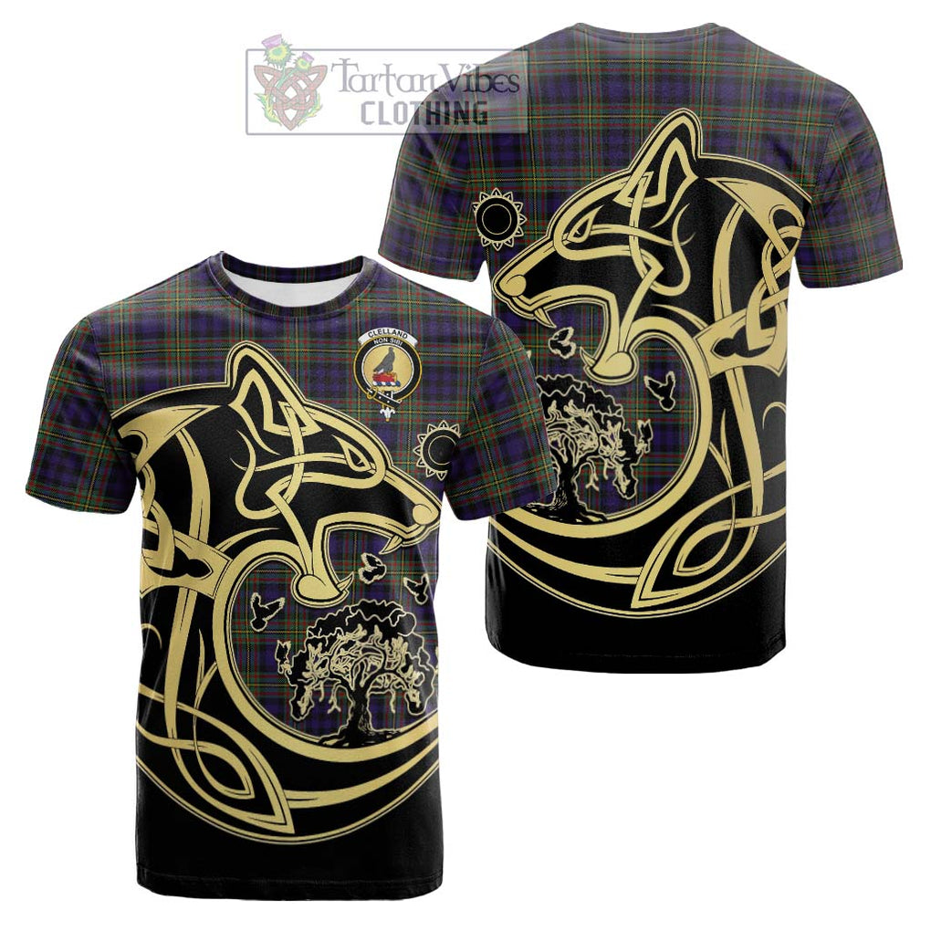 Clelland Tartan Cotton T-shirt with Family Crest Celtic Wolf Style Kid's Shirt - Tartan Vibes Clothing