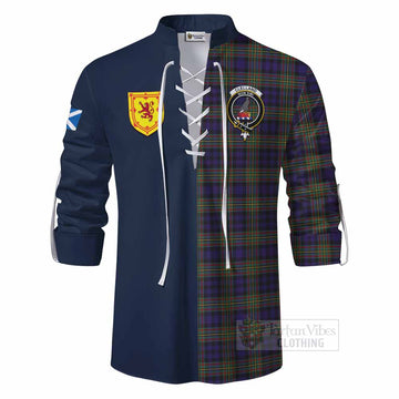 Clelland Tartan Ghillie Kilt Shirt Alba with Scottish Lion Royal Arm Half Style - Tartan Vibes Clothing