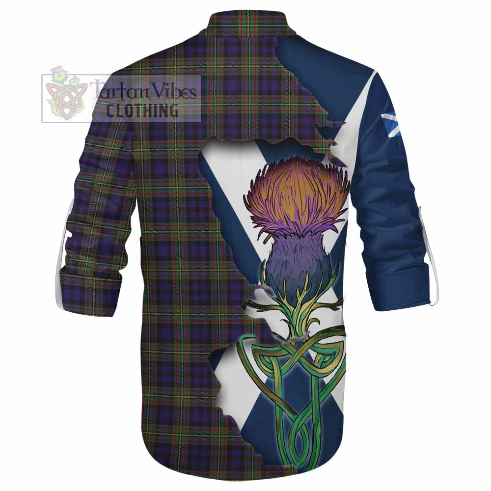 Tartan Vibes Clothing Clelland Tartan Family Crest Ghillie Kilt Shirt Scottish Thistle Celtic Inspired