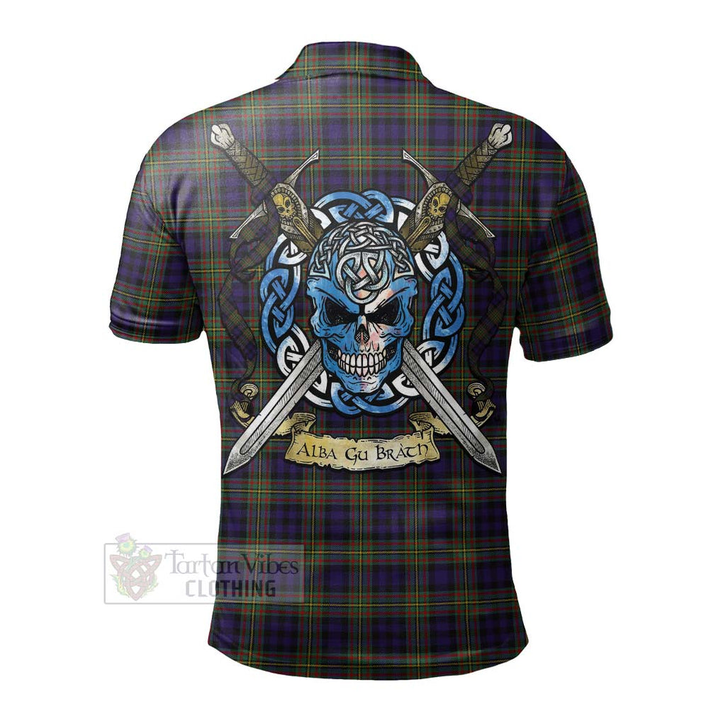 Clelland Tartan Polo Shirt with Family Crest Celtic Skull Style - Tartan Vibes Clothing