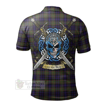 Clelland Tartan Polo Shirt with Family Crest Celtic Skull Style - Tartan Vibes Clothing