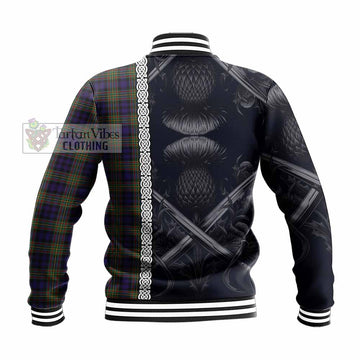 Clelland Tartan Baseball Jacket with Family Crest Cross Sword Thistle Celtic Vibes - Tartan Vibes Clothing