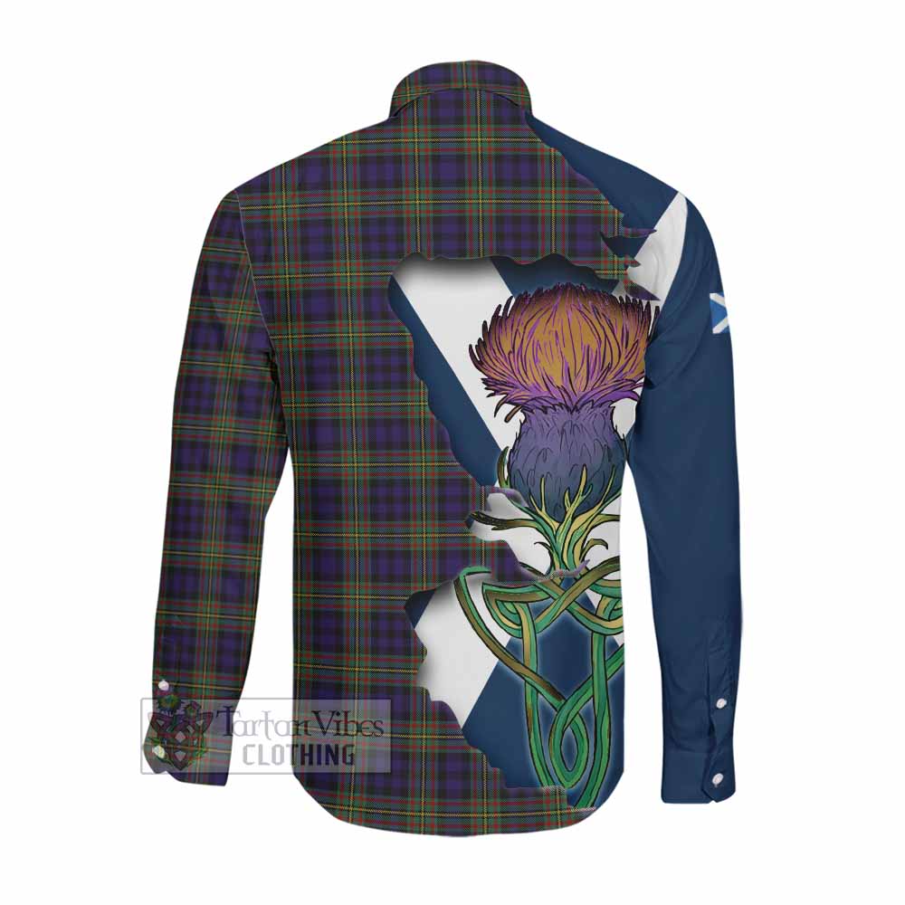 Tartan Vibes Clothing Clelland Tartan Family Crest Long Sleeve Button Shirt Scottish Thistle Celtic Inspired