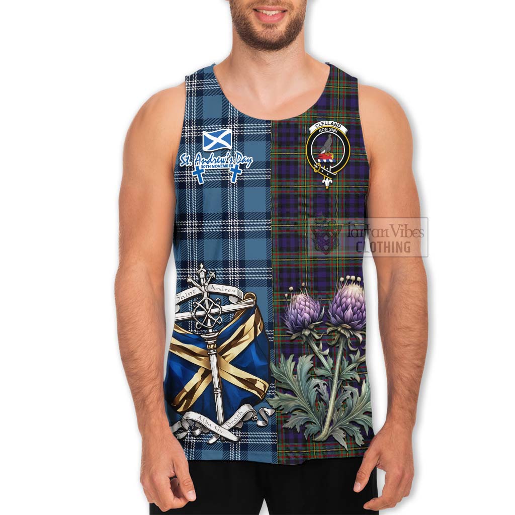 Clelland Tartan Men's Tank Top Happy St. Andrew's Day Half Tartan Style - Tartan Vibes Clothing