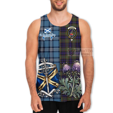 Clelland Tartan Men's Tank Top Happy St. Andrew's Day Half Tartan Style - Tartan Vibes Clothing
