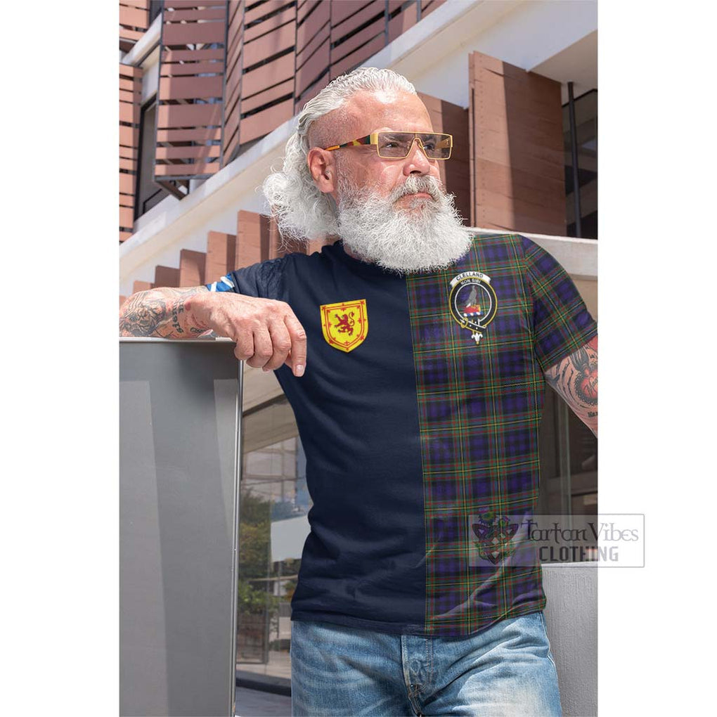 Clelland Tartan Cotton T-shirt Alba with Scottish Lion Royal Arm Half Style Men's Shirt - Tartan Vibes Clothing