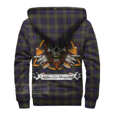 Clelland Tartan Sherpa Hoodie with Family Crest and Bearded Skull Holding Bottles of Whiskey - Tartan Vibes Clothing