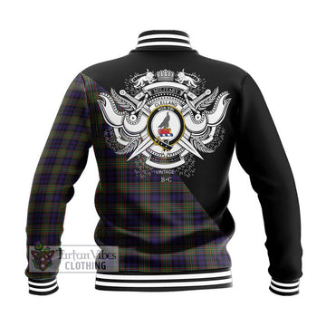 Clelland Tartan Baseball Jacket with Family Crest and Military Logo Style - Tartan Vibes Clothing