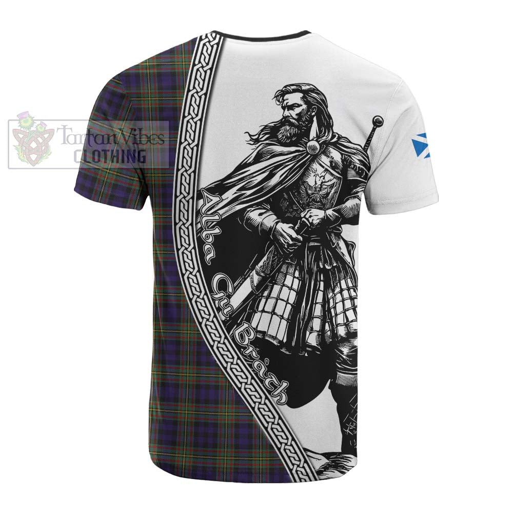 Clelland Tartan Clan Crest Cotton T-shirt with Highlander Warrior Celtic Style - Tartan Vibes Clothing