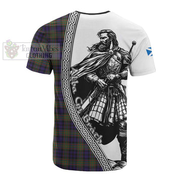 Clelland Tartan Clan Crest Cotton T-shirt with Highlander Warrior Celtic Style - Tartan Vibes Clothing