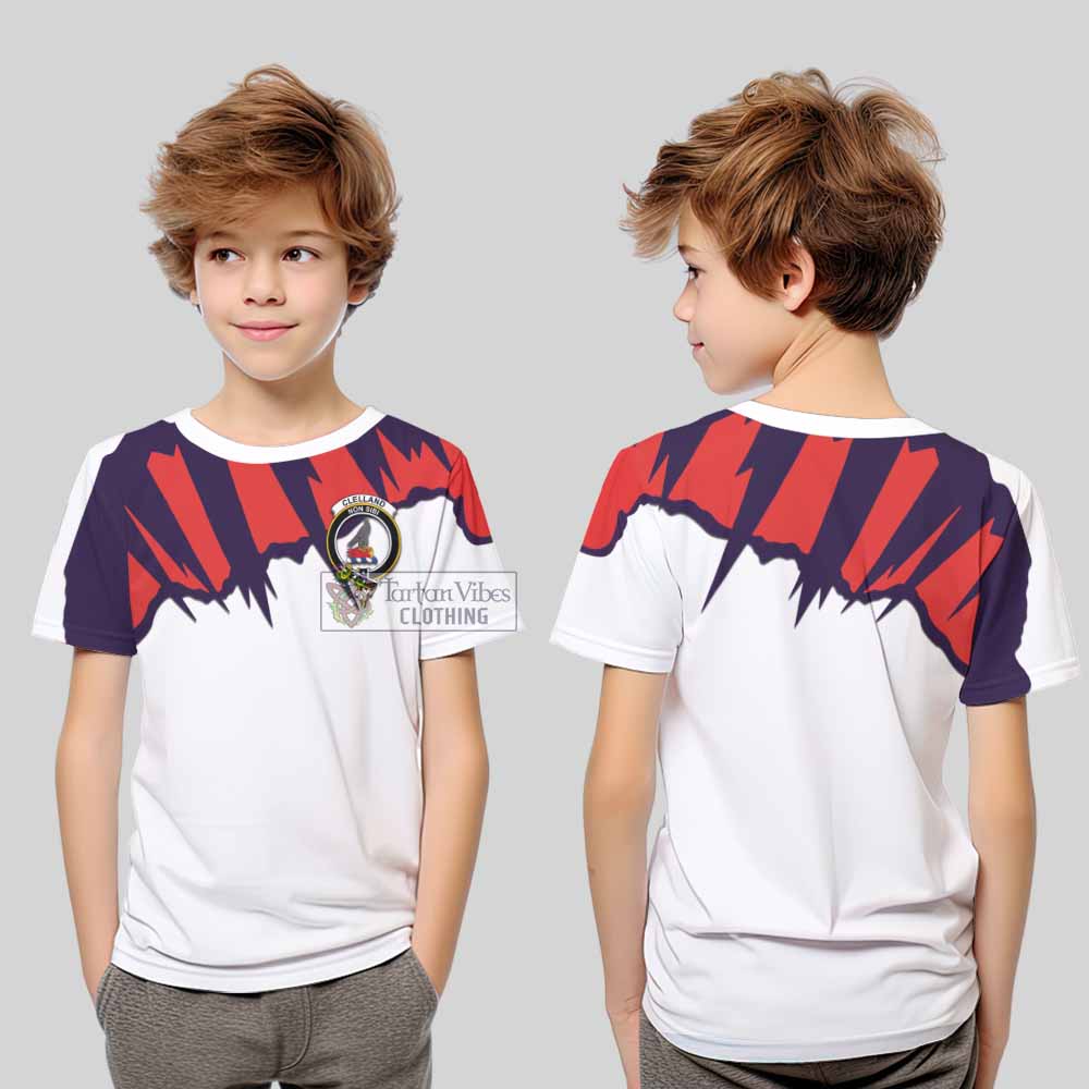 Clelland Clan Crest Kid T-Shirt with Retro Sport Style - 2D-tartanvibesclothing
