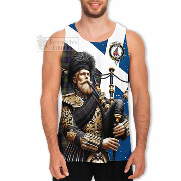 Clelland Tartan Men's Tank Top with Family Crest Scottish Bagpiper Vibes - Tartan Vibes Clothing