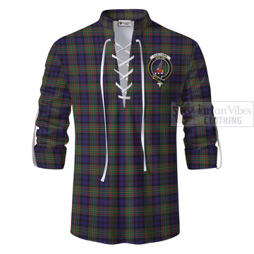 Clelland Tartan Ghillie Kilt Shirt with Family Crest Celtic Skull Style - Tartan Vibes Clothing