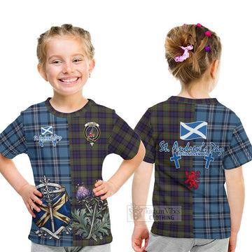 Clelland Tartan Kid T-Shirt Happy St. Andrew's Day Half Tartan Style - Tartan Vibes Clothing
