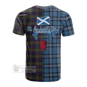 Clelland Tartan Cotton T-shirt Happy St. Andrew's Day Half Tartan Style - Tartan Vibes Clothing