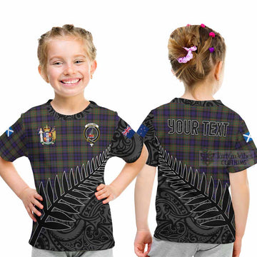 Tartan Vibes Clothing Clelland Crest Tartan Kid T-Shirt with New Zealand Silver Fern Half Style