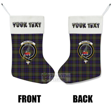Clelland Tartan Family Crest Christmas Stocking with Personalized Text - Tartan Vibes Clothing