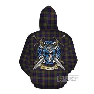 Clelland Tartan Cotton Hoodie with Family Crest Celtic Skull Style Pullover Hoodie - Tartan Vibes Clothing