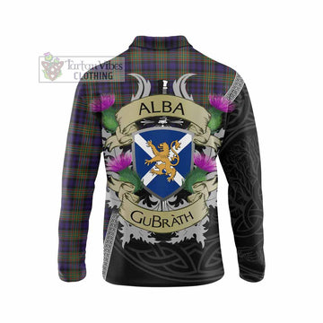 Clelland Tartan Family Crest Long Sleeve Polo Shirt Lion Rampant Royal Thistle Shield Celtic Inspired - Tartan Vibes Clothing