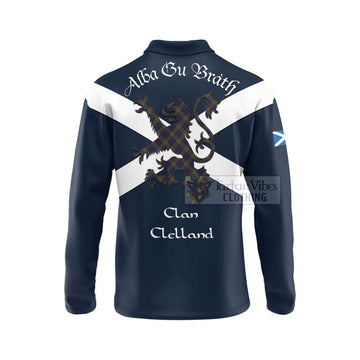 Clelland Tartan Lion Rampant Long Sleeve Polo Shirt Proudly Display Your Heritage with Alba Gu Brath and Clan Name - Tartan Vibes Clothing
