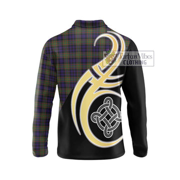 Clelland Tartan Long Sleeve Polo Shirt with Family Crest and Celtic Symbol Style - Tartan Vibes Clothing