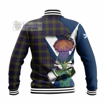 Tartan Vibes Clothing Clelland Tartan Family Crest Baseball Jacket Scottish Thistle Celtic Inspired